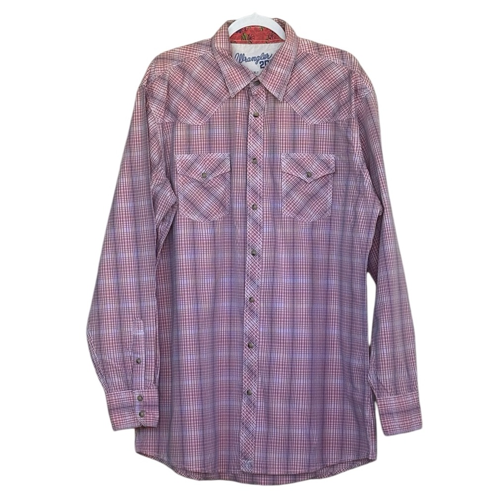 Wrangler 20x Western Cowboy Rodeo Plaid Pearl Snap Button Down Shirt Size XLT